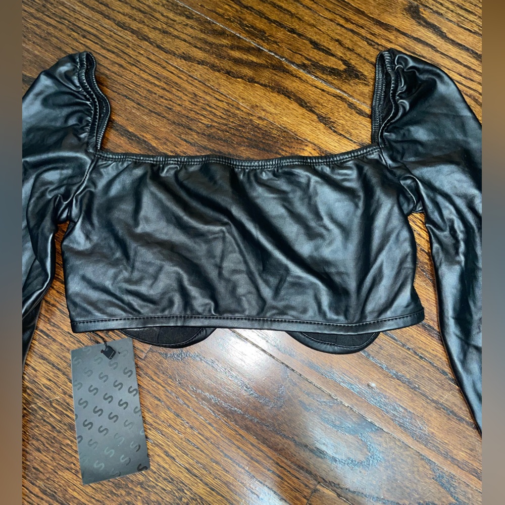 Black Faux Leather Crop Top